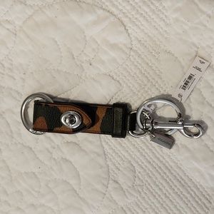 NWT Coach Leopard print double ring snap key chain keeper silver hardware new